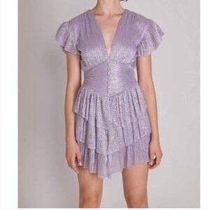 Sabina Musayev Devon Dress Mini Short Sleeve Metallic Lilac Purple New Size XS